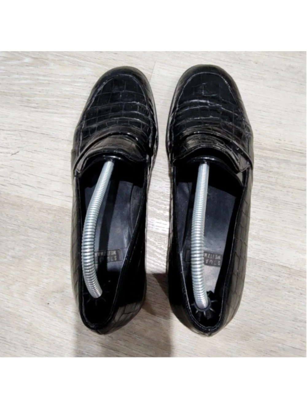 Stuart Weitzman Shoes Womens 7 Black Croc Embossed Loafer Flats Slip On Casual
